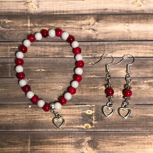 Jewelry Set for Girls Earrings and Bracelet Heart Valentine's Day Love - Picture 1 of 1